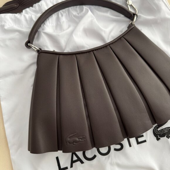 Lacoste Small "Lenglen" Pleated Leather Bag in Brown - Picture 6 of 12